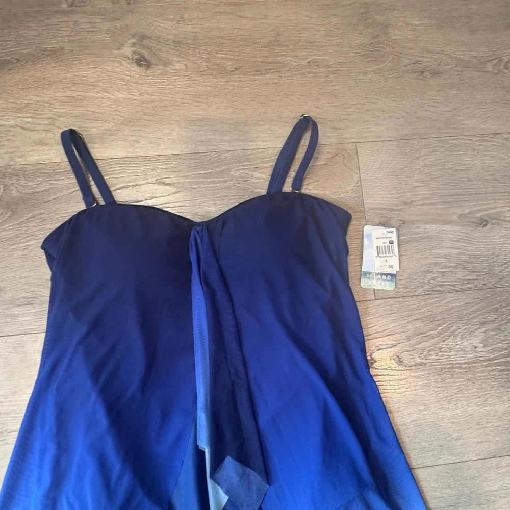 Island Waves Womens Blue Ombre Mesh Tie Front Swim Dress Size Small S NWT